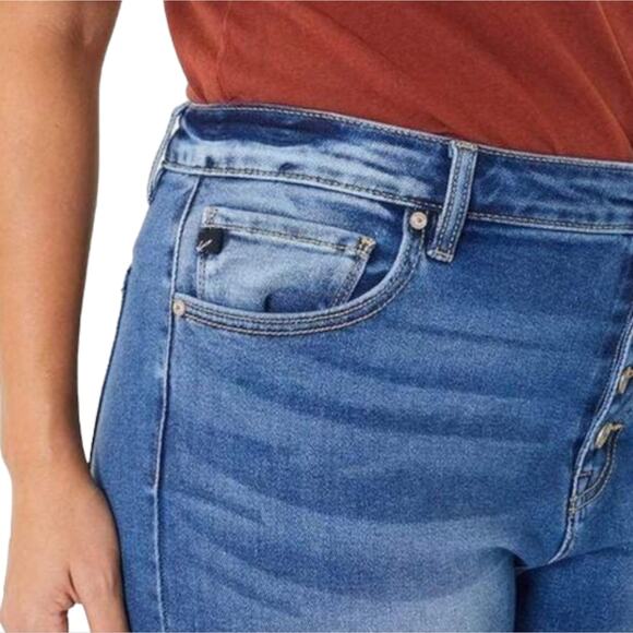 Kancan Flirting With A Stranger Plus Size Denim Distressed Flare Button Jeans - Picture 7 of 16